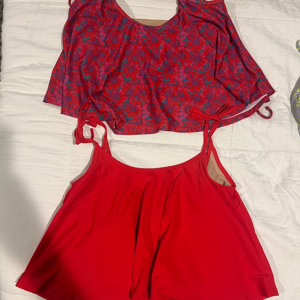 Kortni Jeane Red and Blue Patterned Bikini Tops